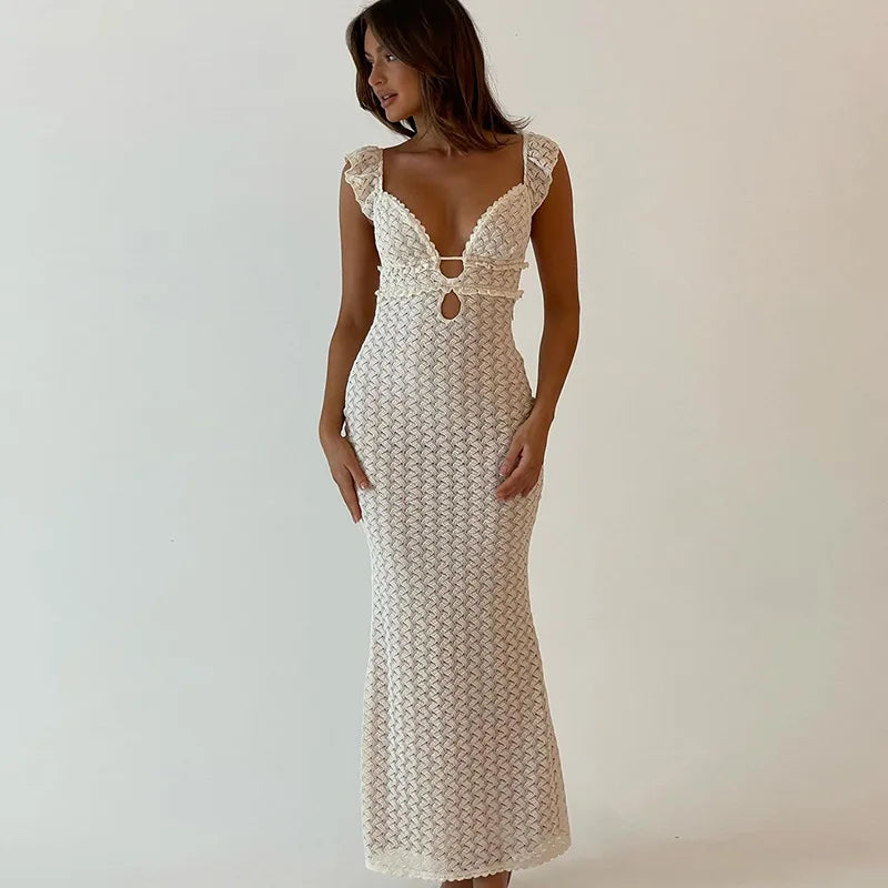 Cryptographic Elegant Tie Detail Sexy Cut Out Backless Dress Party
