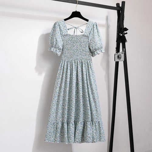 Spring Summer Chiffon Dresses Fashion Female Elastic Waist Short