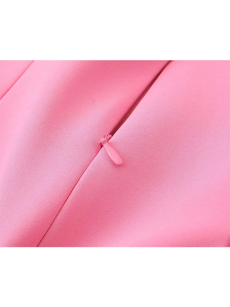 TFMLN Elegant Ladies Pink Spaghetti Strap Dress 2025 Summer New Simple