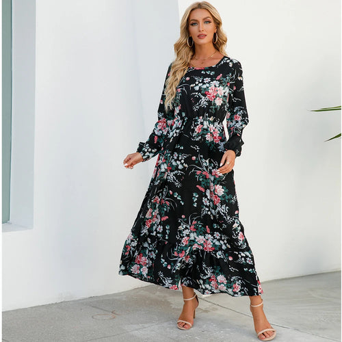 2023 Sping Summer Bohemian Women Maxi Dress Casual Long Sleeve High