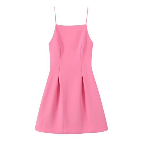 TFMLN Elegant Ladies Pink Spaghetti Strap Dress 2025 Summer New Simple