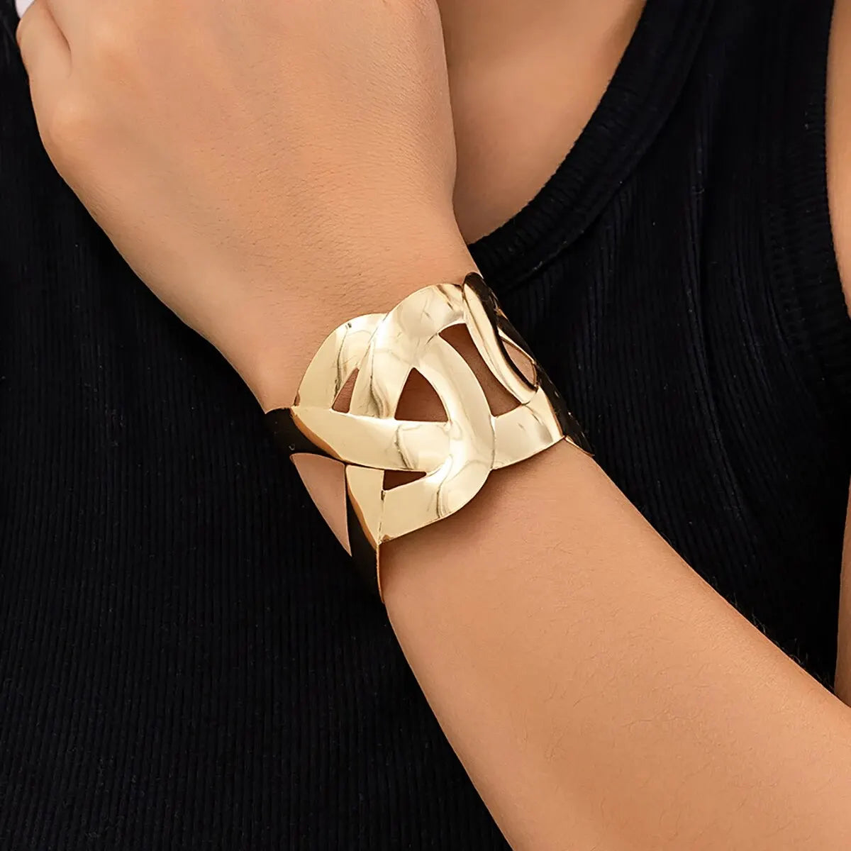 Vintage Geometric Cross Wide Cuff Bracelet for Women Chunky Gold Color