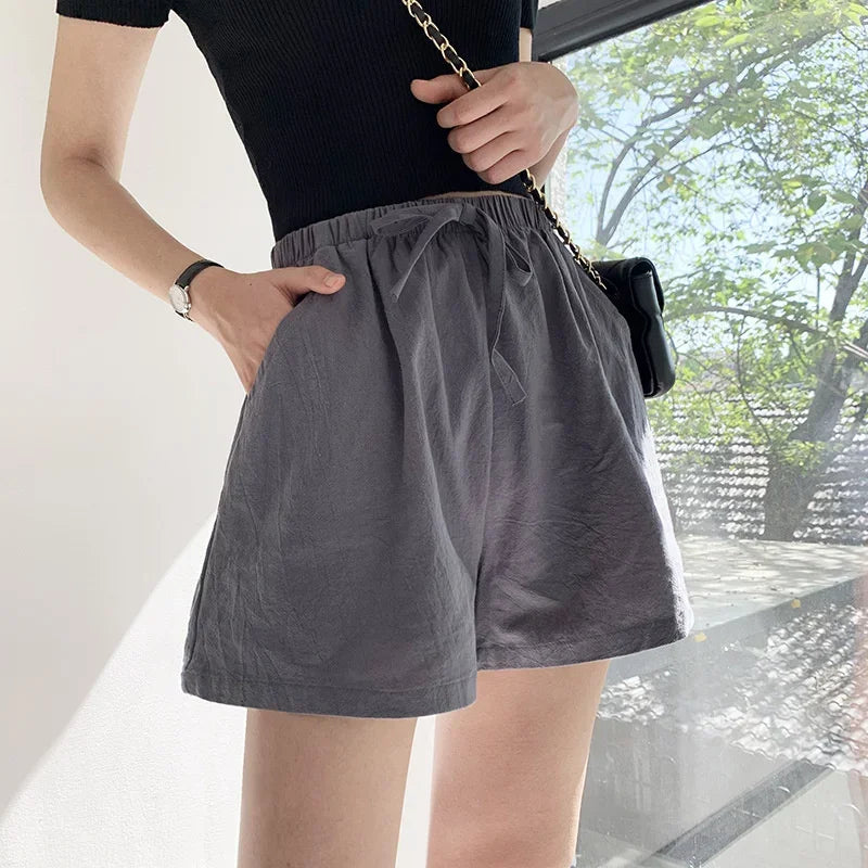 Casual Linen Shorts Women Gym Workout Shorts Cotton Short Pants High