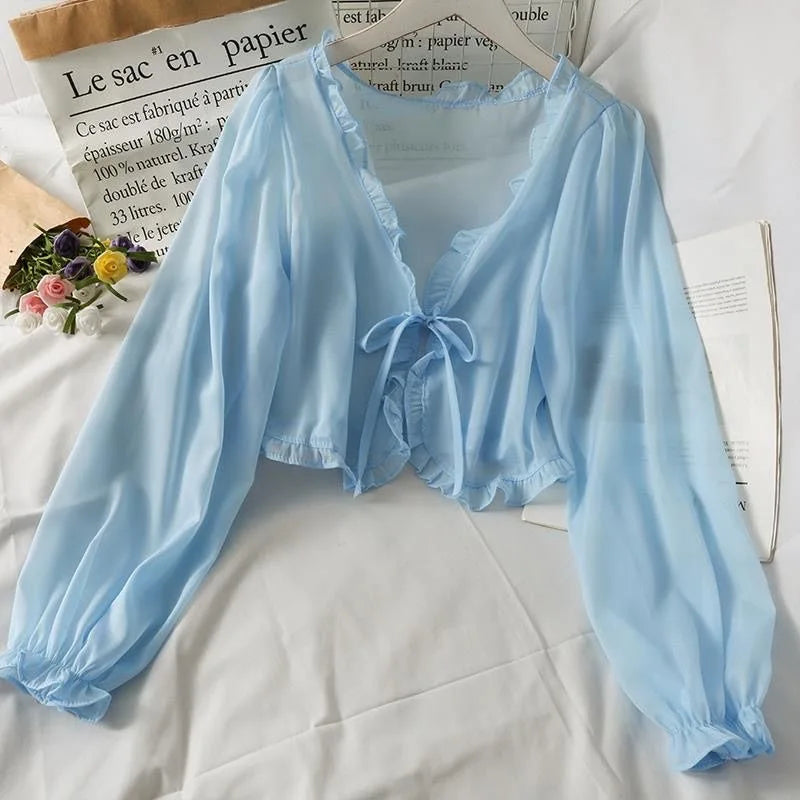 Women Thin Casual Lace Bow Summer Sun Protection Clothes Female