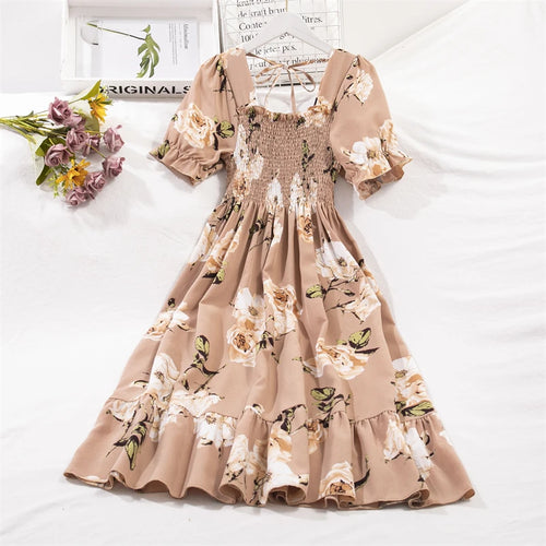 Spring Summer Chiffon Dresses Fashion Female Elastic Waist Short