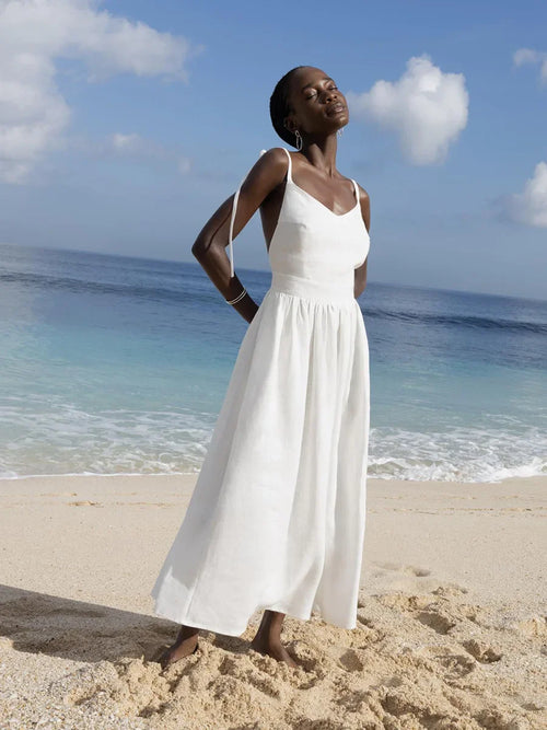 Bornladies Spring Summer Beach Style Women Dress Vintage Loose A-line