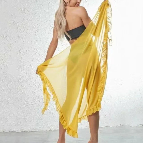 5 Colors Ruffle Sarong for Women 2024 Summer Solid Bikini Long Skirt