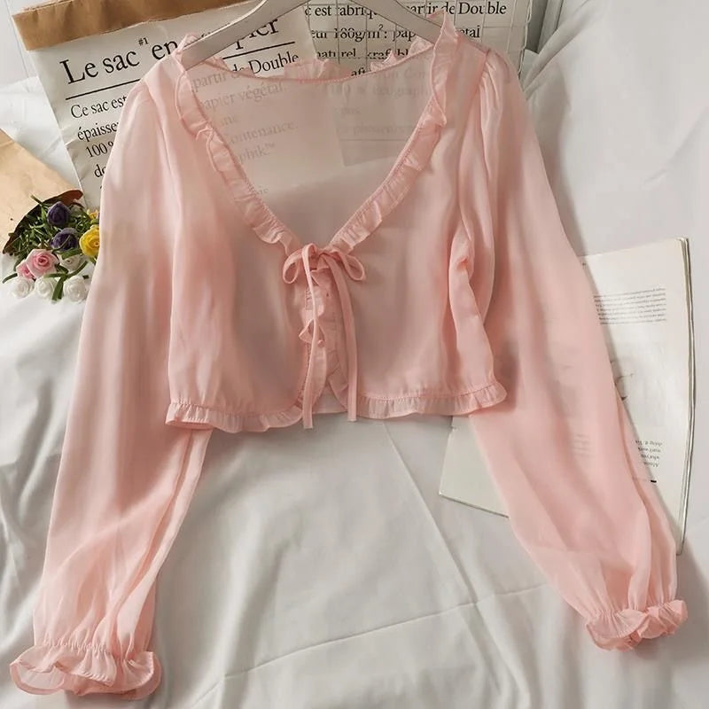 Women Thin Casual Lace Bow Summer Sun Protection Clothes Female