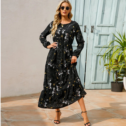 2023 Sping Summer Bohemian Women Maxi Dress Casual Long Sleeve High