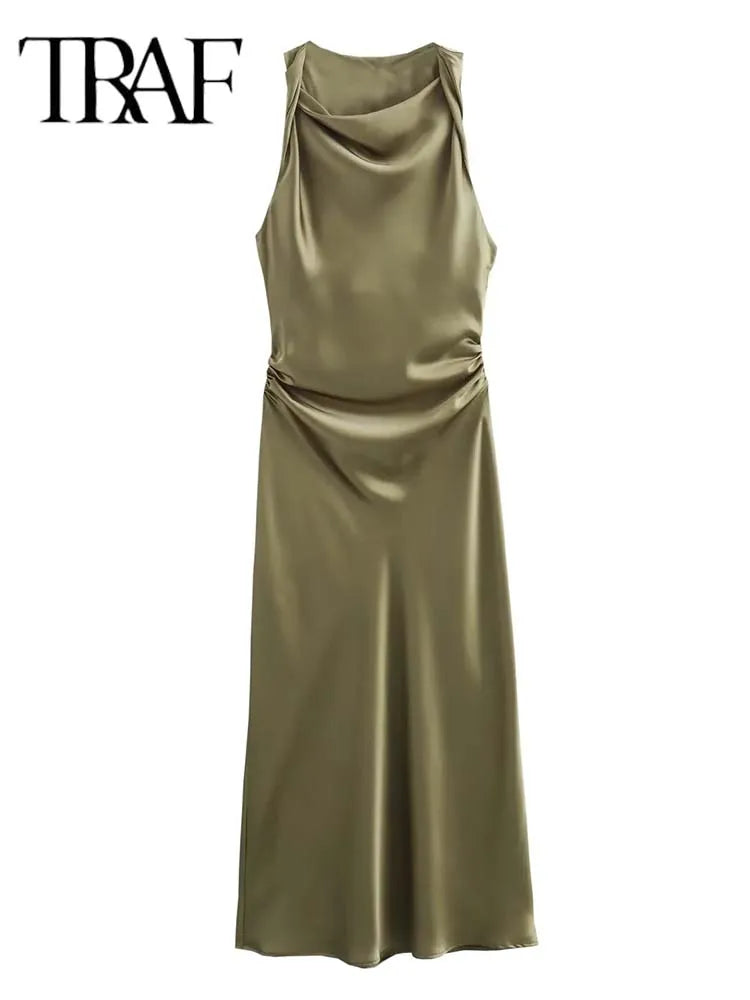 Satin Long Dresses for Women 2024 Summer Slip Midi Dress Woman Sexy