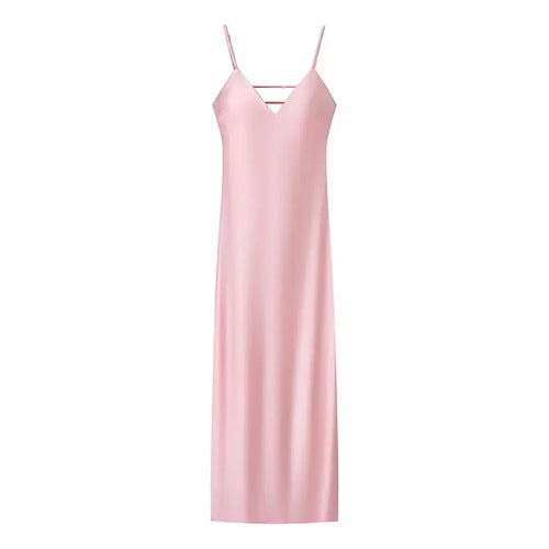 TRAFZA Women Summer Yellow Stain V Neck Sling Dress Elegant Sleeveless