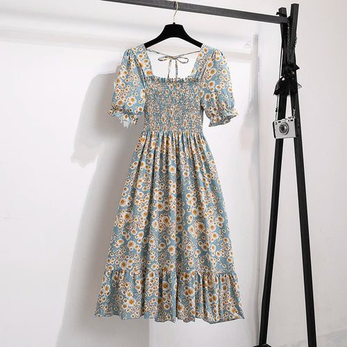 Spring Summer Chiffon Dresses Fashion Female Elastic Waist Short