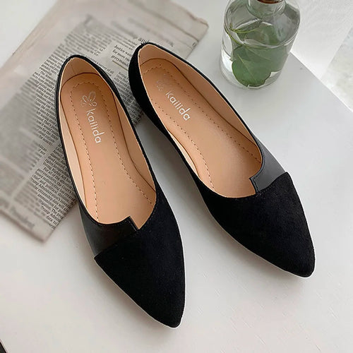 Women Shoes Fashion Splice Mule Flats Pointed Toe Ballerina Ballet