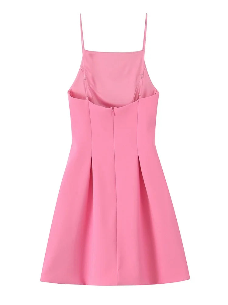 TFMLN Elegant Ladies Pink Spaghetti Strap Dress 2025 Summer New Simple