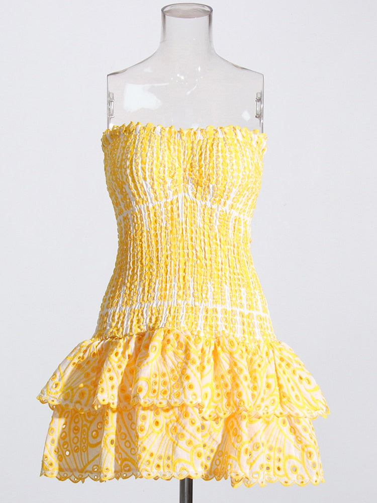 Twotwinstyle Cut Out Layered Hem Sexy Dress For Women Strapless