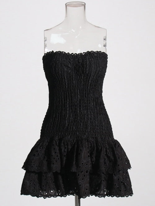 Twotwinstyle Cut Out Layered Hem Sexy Dress For Women Strapless