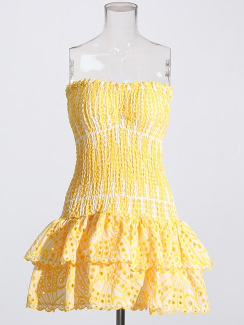Twotwinstyle Cut Out Layered Hem Sexy Dress For Women Strapless