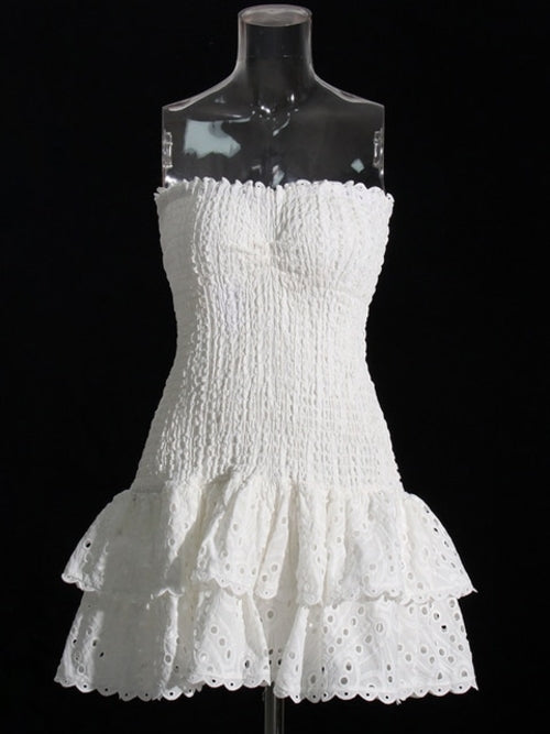 Twotwinstyle Cut Out Layered Hem Sexy Dress For Women Strapless