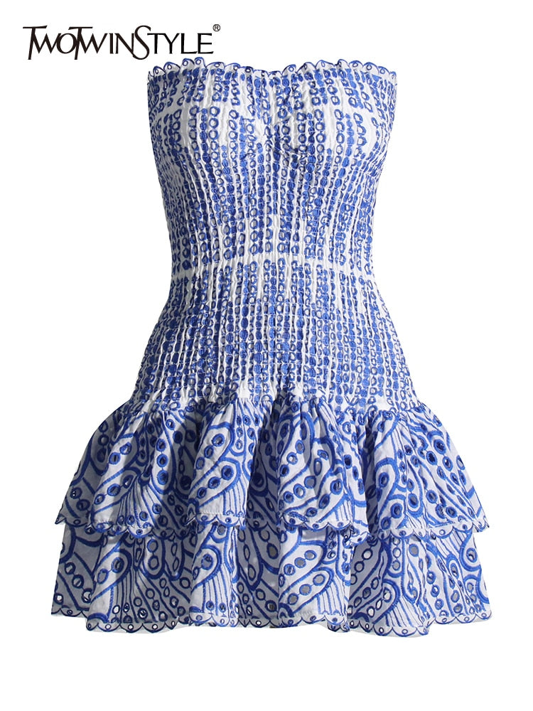 Twotwinstyle Cut Out Layered Hem Sexy Dress For Women Strapless