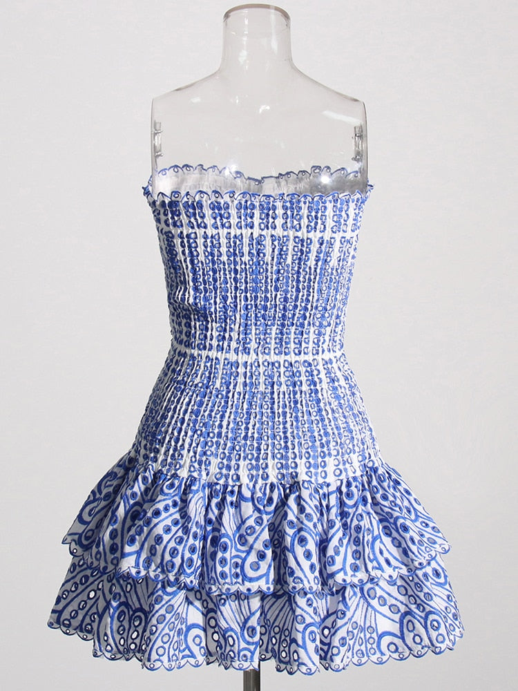 Twotwinstyle Cut Out Layered Hem Sexy Dress For Women Strapless